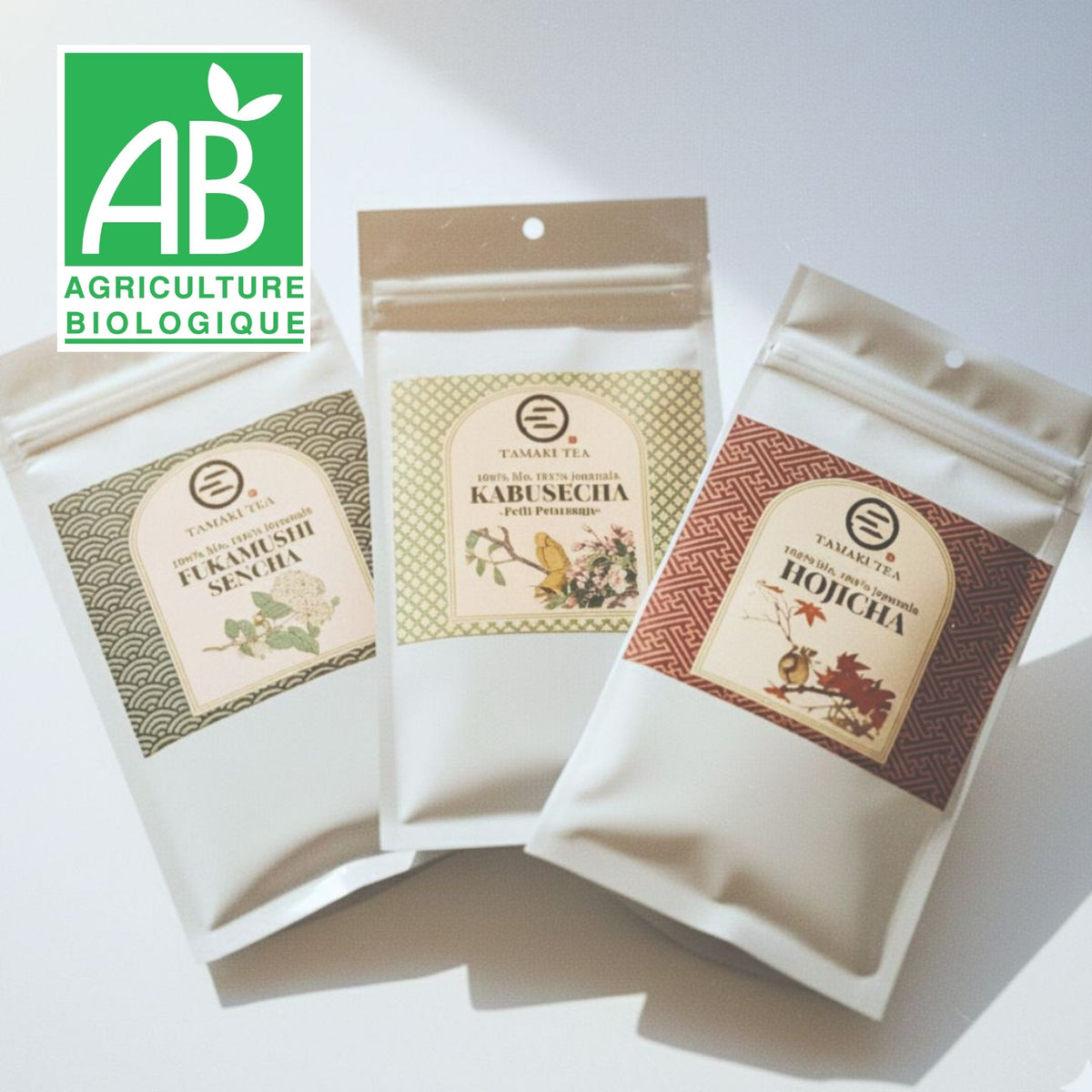 Selection de thés japonais en sachets Tamaki Tea, sencha, kabusecha et hojicha