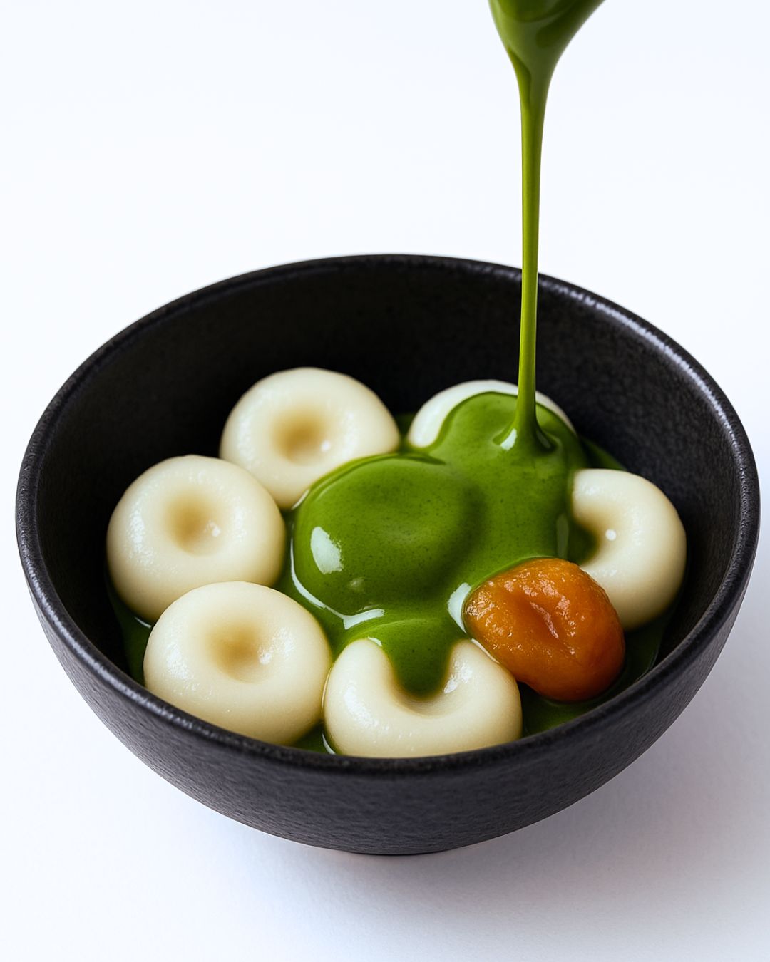 Shiratama mochi avec sauce au chocolat matcha