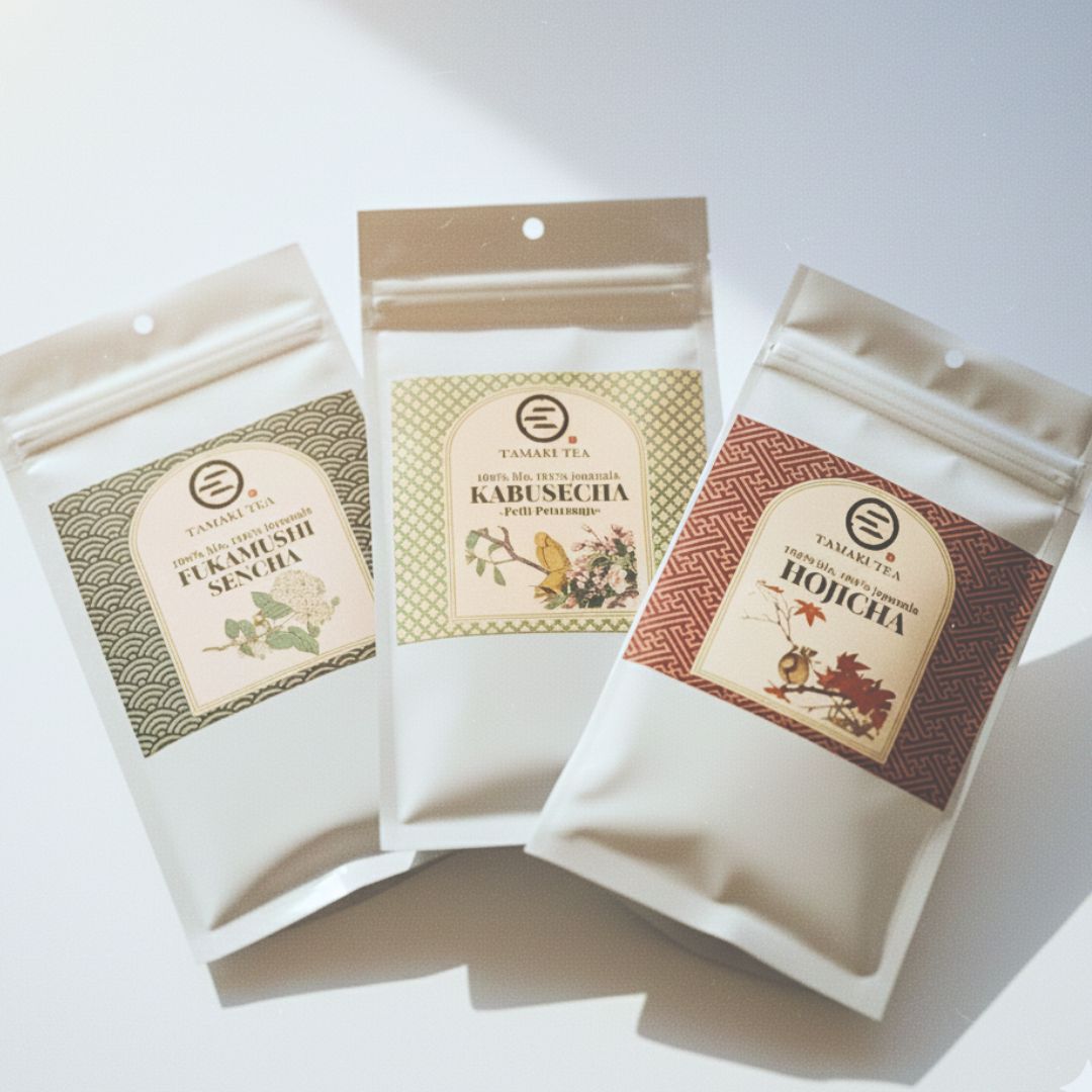 Selection de thés japonais en sachets Tamaki Tea, sencha, kabusecha et hojicha